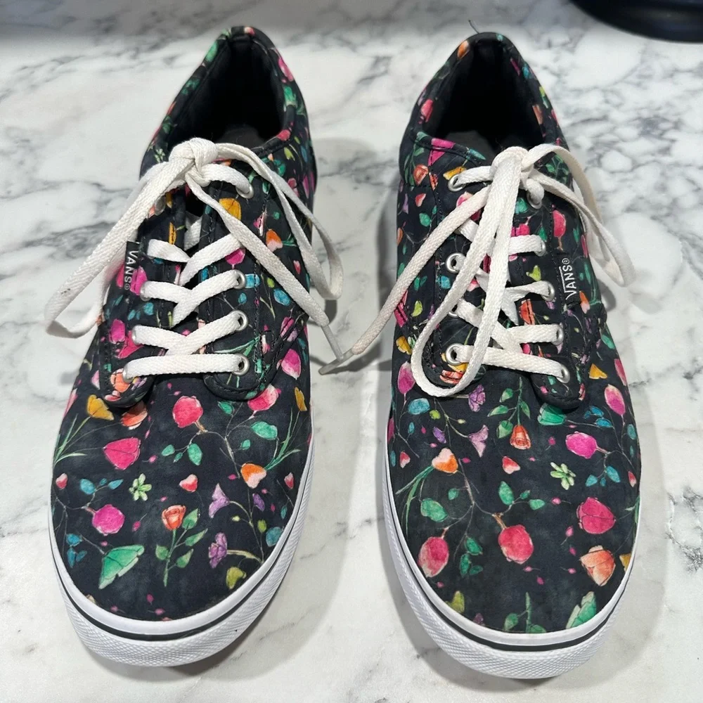 Vans Floral Black Low-Top Sneakers with Multicolor Accents - Picture 2 of 7